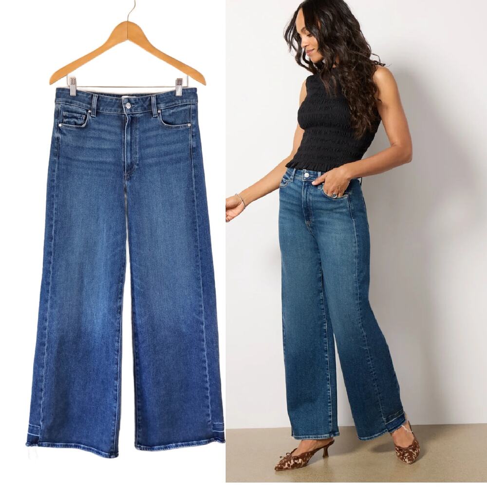 PAIGE Anessa 31" High Rise Wide Leg Jeans 31 Side Seam Inset Medium Wash
